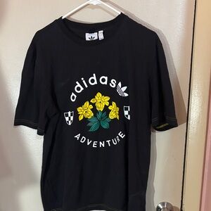 Adidas Black Tee with Yellow Floral Design